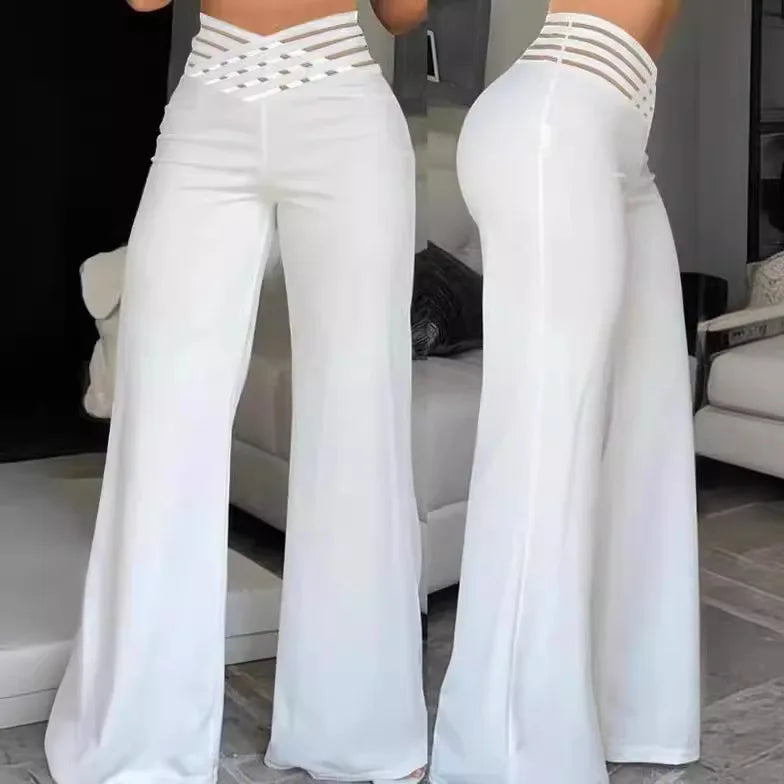 Boutique Wholesale 2024 Summer New Fashionable Temperament Commuting High Waist Casual Wide Leg Women's Pants