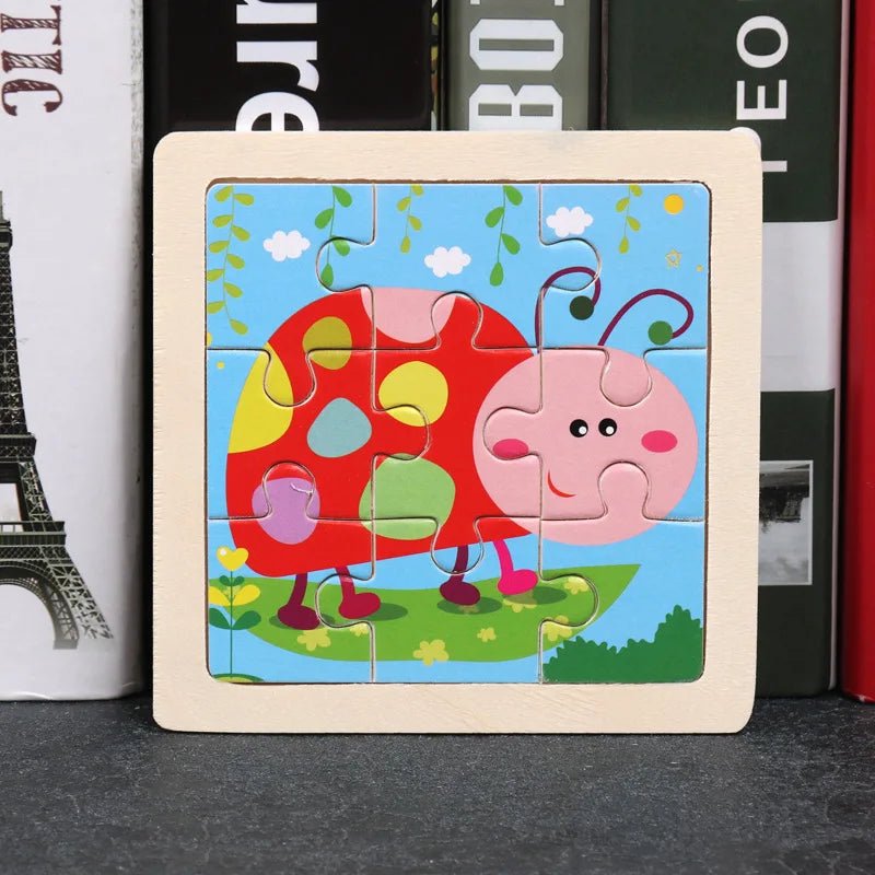 Puzzle en bois de petite taille, jouets Montessori pour bébé, jeu de société 3D, jouets éducatifs, cadeau pour enfants, 9 pièces