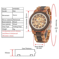 Luxury men's watches, automatic round watch, fashionable wooden clock, adjustable wooden strap, mechanical wristwatch