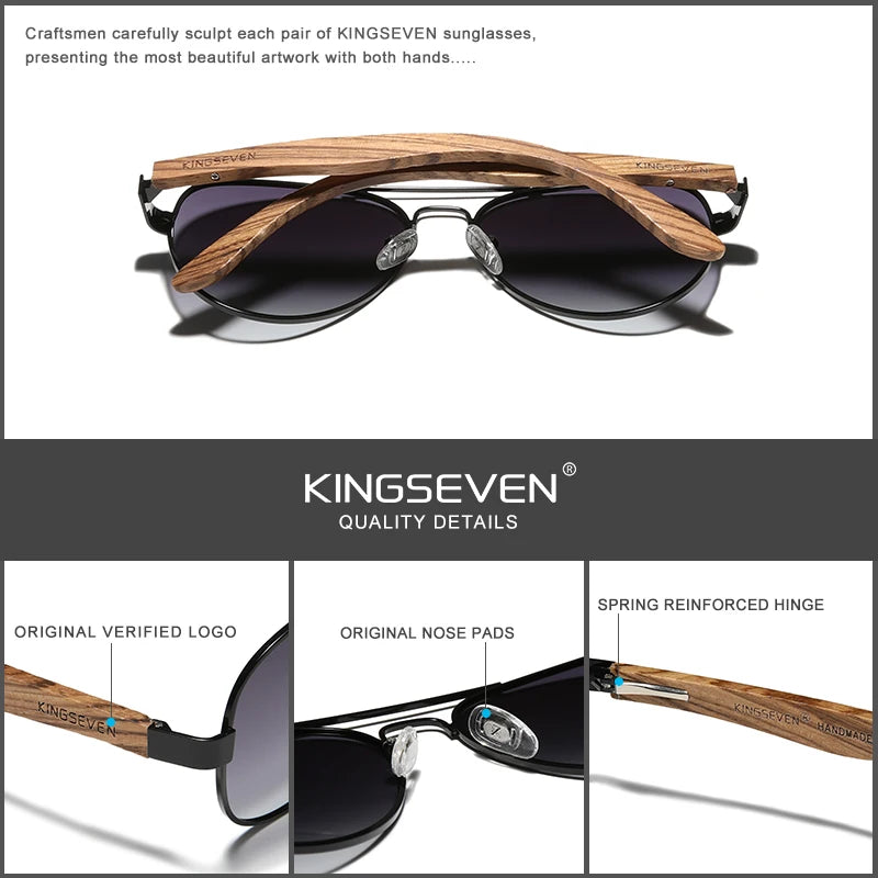 KINGSEVEN-Lunettes de soleil à monture en alliage de bois pour hommes et femmes, lunettes de soleil UV400, lunettes à verres polarisés HD, lunettes de camping, lunettes de pêche, haute qualité