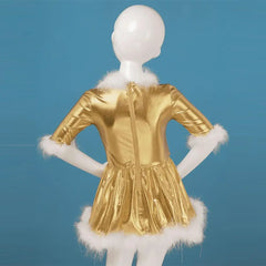 Robes de noël pour filles, vêtements métalliques brillants, à manches longues, Costume de fête de carnaval Cosplay, danse