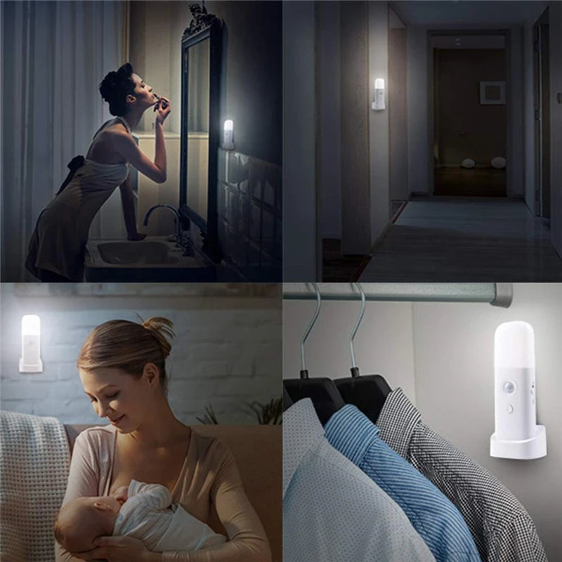 Veilleuse d'intérieur avec détecteur de mouvement, lumière LED à intensité variable rechargeable par USB, lampe de nuit portable activée par le mouvement pour chambre d'enfant