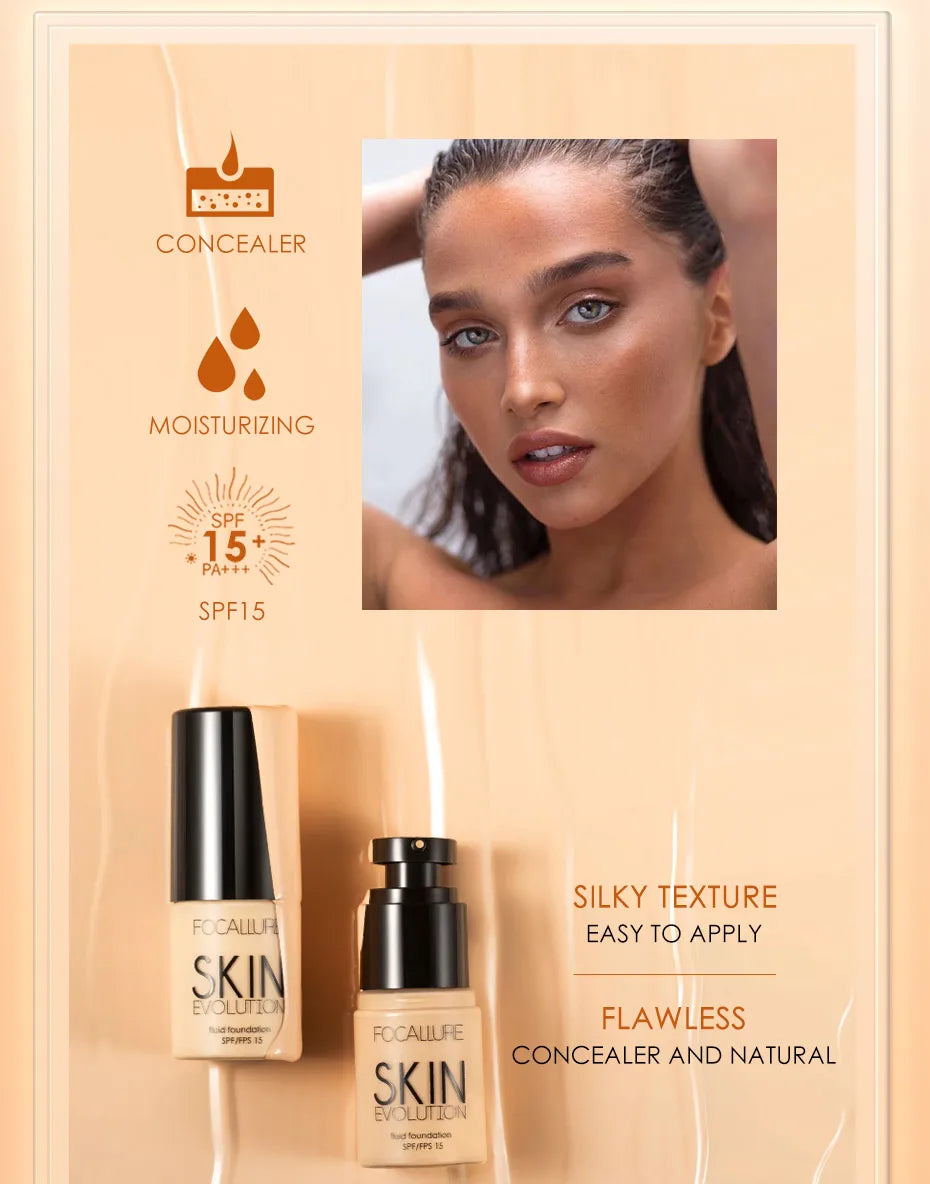 Focallure Base visage liquide fond de teint crème couverture complète correcteur contrôle de l'huile fond de teint hydratant crème maquillage pour les femmes