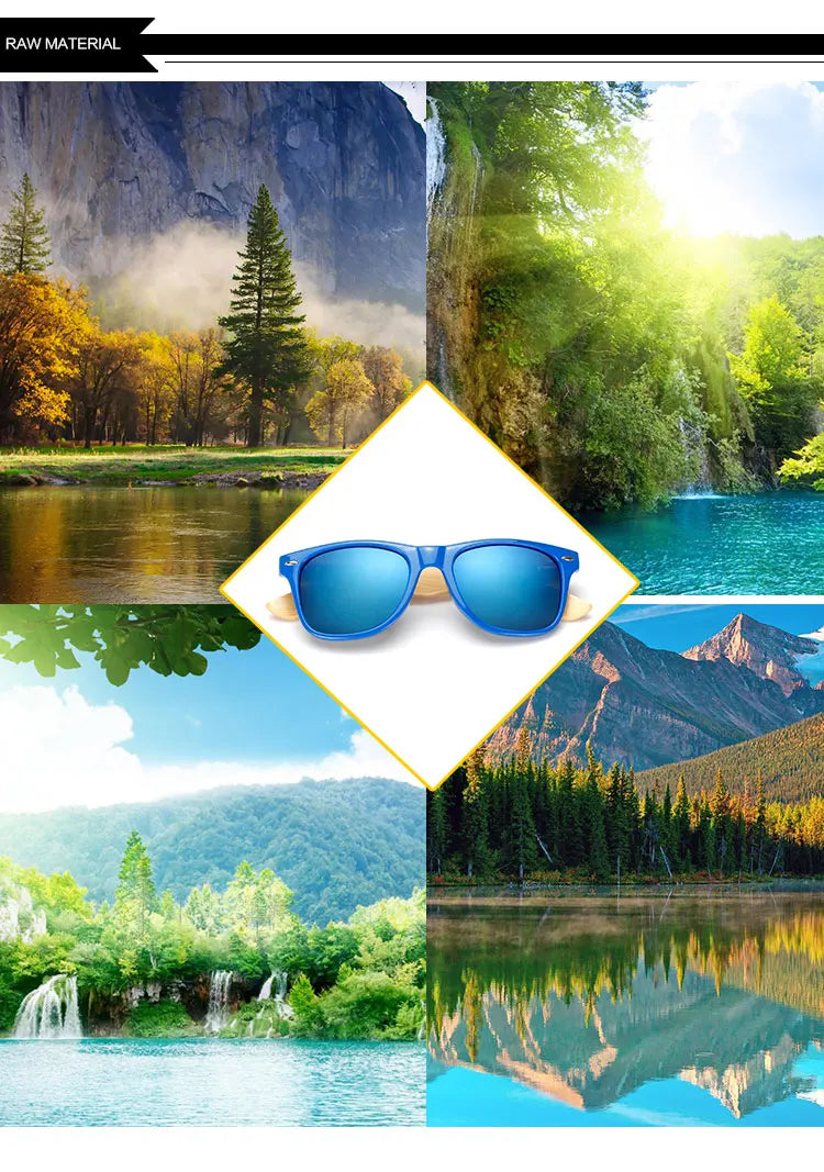 Lunettes de soleil carrées en bois de bambou pour hommes et femmes, design de marque, revêtement miroir, rétro, UV400