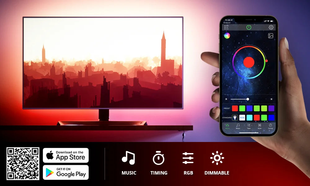 Ruban LED TV , SMD 5050 RGB Bandes Lumineuses USB avec Télécommande App Rétroéclairage TV Multicouleur pour 40-60in TV, pour maison chambre à coucher décoration [Classe énergétique A+]