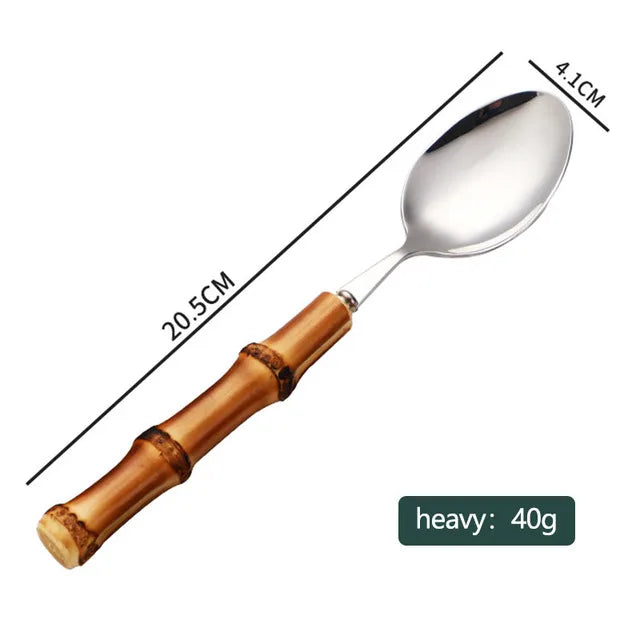 Couverts en bambou et acier inoxydable, service de table, en bois doré, pour la cuisine occidentale, couteau, fourchette, cuillère à café