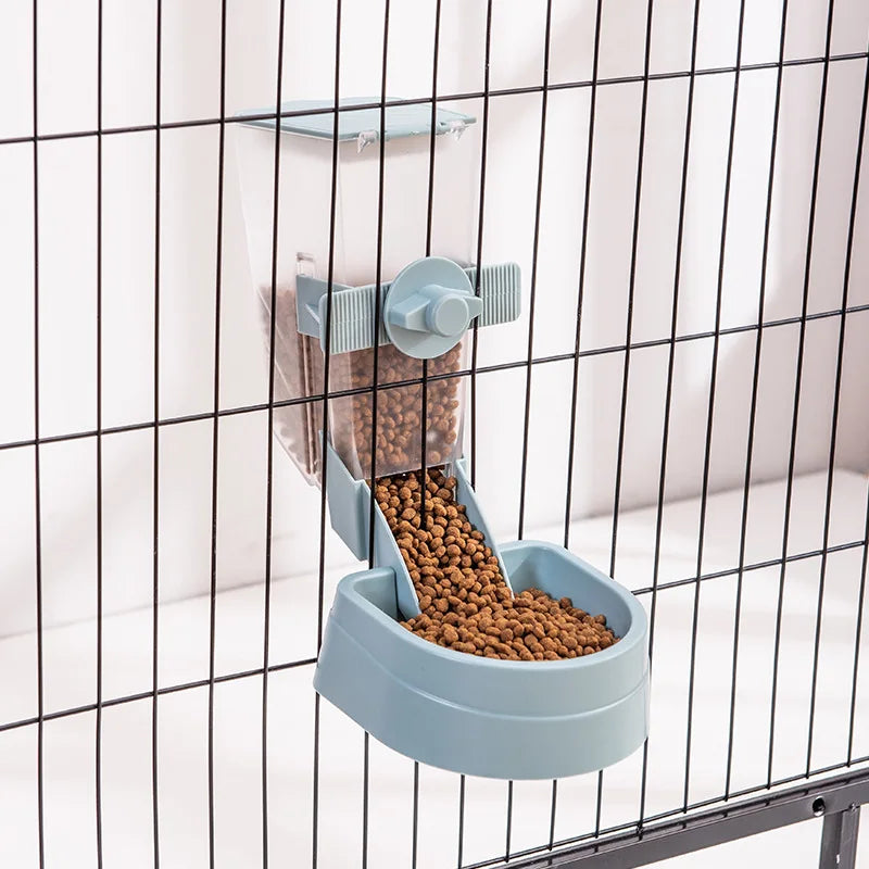 Automatic pet feeder, hanging cage, bowl, water bottle, food container, dispenser for puppies, cats, rabbits, birds, pet food product