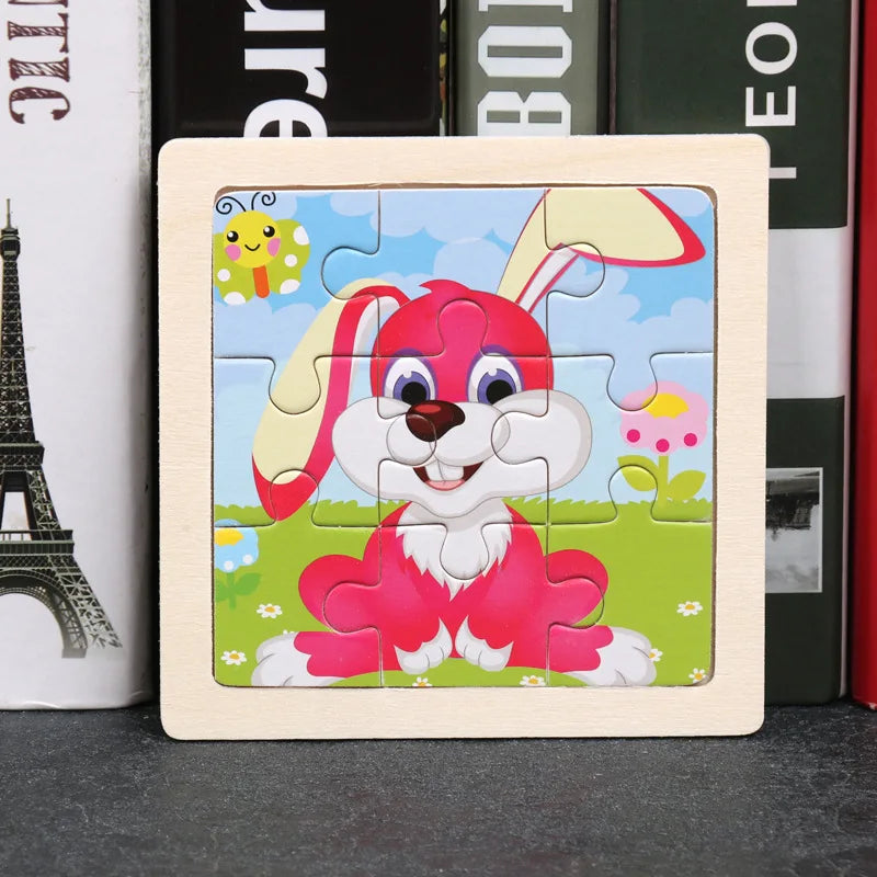 Puzzle en bois de petite taille, jouets Montessori pour bébé, jeu de société 3D, jouets éducatifs, cadeau pour enfants, 9 pièces