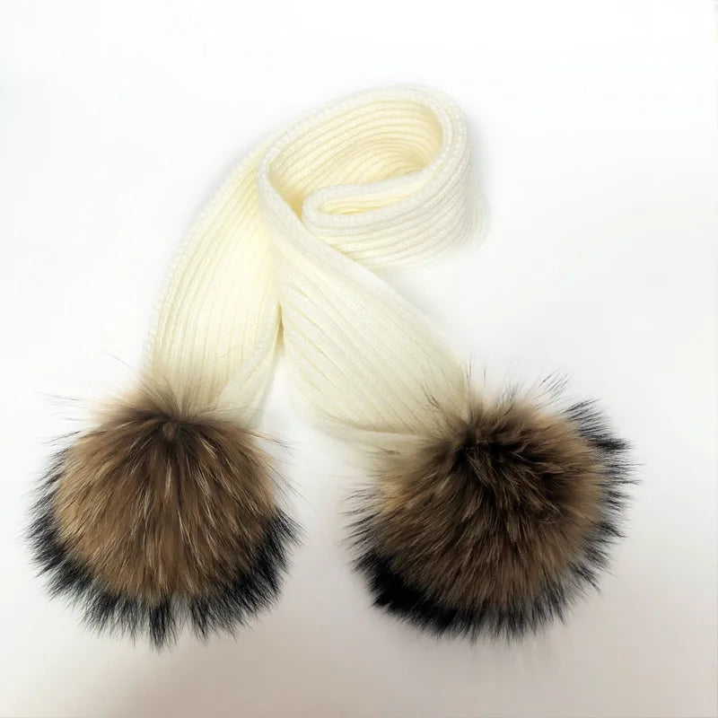 Parent-enfant chapeaux d'hiver mignon bébé fourrure Pompon chapeau écharpe ensembles réel naturel fourrure boule casquettes mère enfants chaud tricoté chapeaux hiver Bea