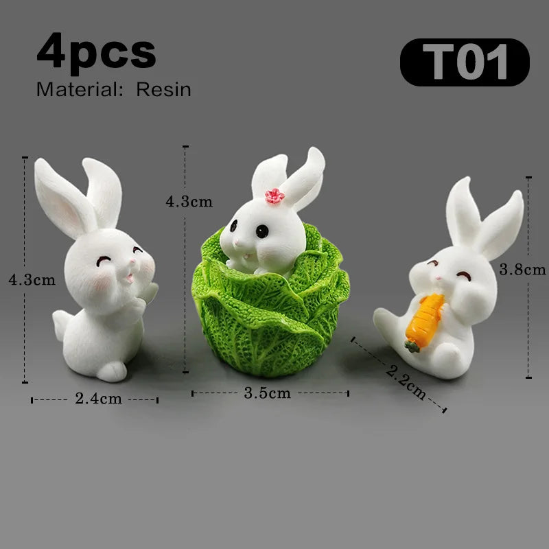 Figurine de pâques de noël, lapin blanc, carotte, bricolage, décor de chambre Kawaii, accessoires de décoration de jardin féerique miniatures modernes