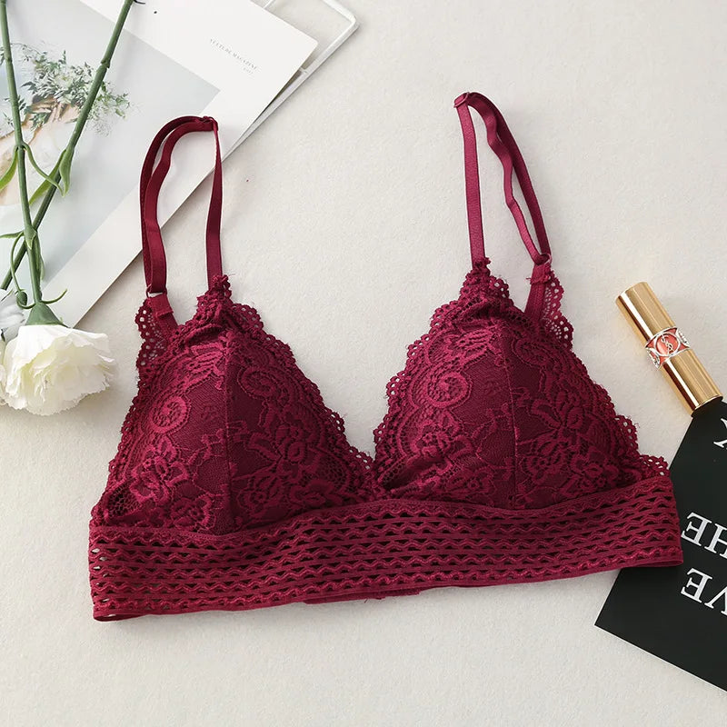 Bralette en dentelle florale pour filles, soutien-gorge Push Up sans fil, doux et Sexy, brassière intime, col en v, Lingerie féminine