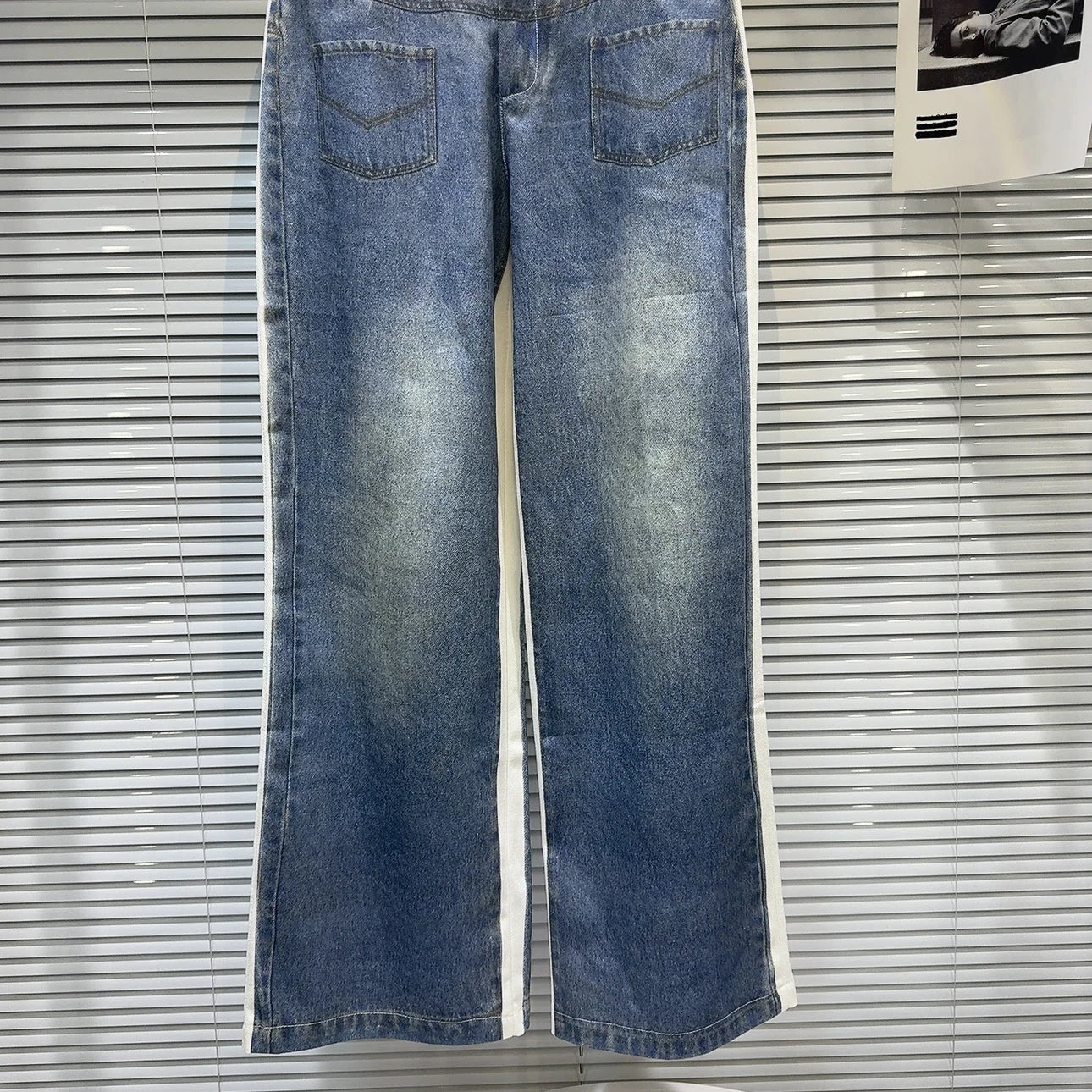 OUDINA Spring Silver Pipped High Waist Straight Wide Leg Pant Baggy Jeans Women's Pants &amp; Trousers
