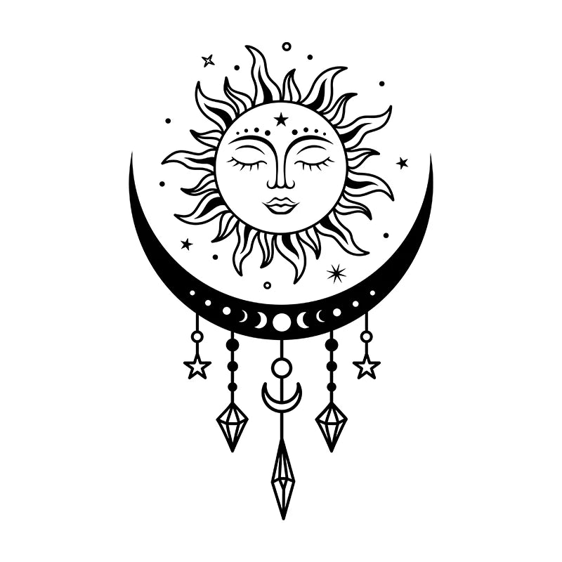 Autocollants muraux célestes soleil et lune, décoration murale de chambre à coucher, Boho, lune magique mystique, autocollant d'art en vinyle, décor de fenêtre de voiture