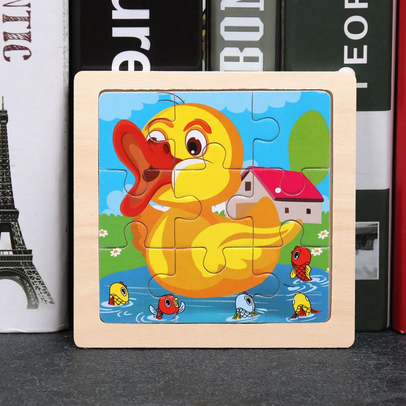 Puzzle en bois de petite taille, jouets Montessori pour bébé, jeu de société 3D, jouets éducatifs, cadeau pour enfants, 9 pièces