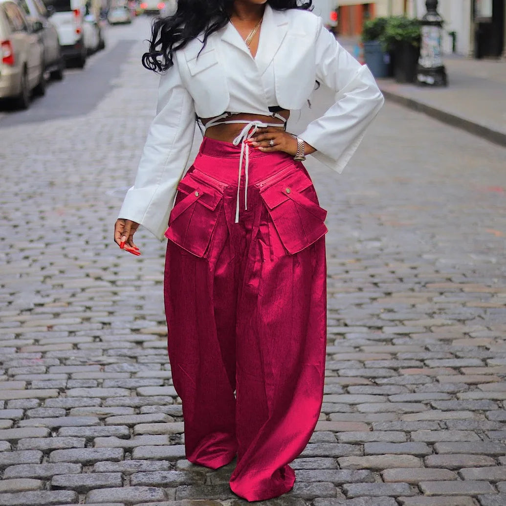 Boutique Wholesale 2024 Autumn New Fashionable Casual Solid Color Wide Leg Women's Pants
