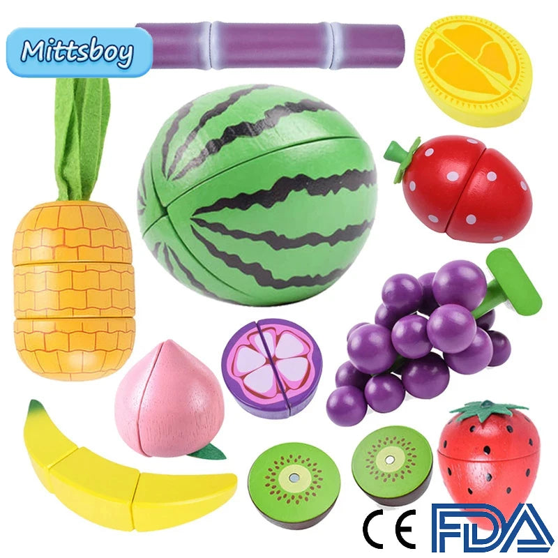 Jouet de Simulation 3D en bois Montessori, coupe magnétique de fruits, banane, citrons, modèle de cuisine, jouets éducatifs précoces, cadeau pour enfants