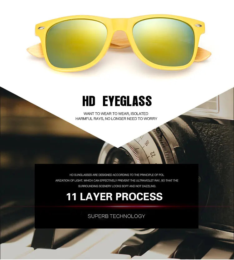Lunettes de soleil carrées en bois de bambou pour hommes et femmes, design de marque, revêtement miroir, rétro, UV400