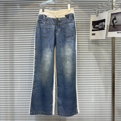 OUDINA Spring Silver Pipped High Waist Straight Wide Leg Pant Baggy Jeans Women's Pants &amp; Trousers