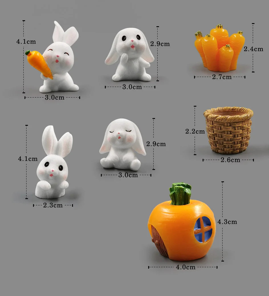Figurine de pâques de noël, lapin blanc, carotte, bricolage, décor de chambre Kawaii, accessoires de décoration de jardin féerique miniatures modernes