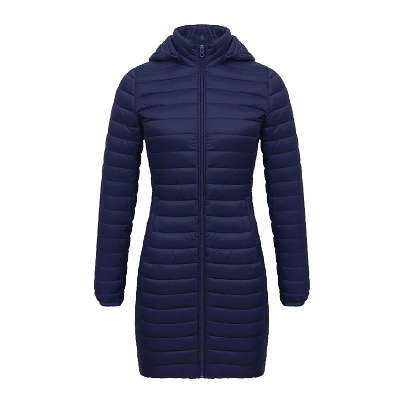 SANTELON Women's Winter Loose Long Parka Coat with Removable Hood, Solid Color, Ultralight, Portable, Warm, Padded Cotton Outerwear