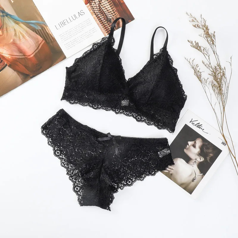 Femmes dentelle florale soutien-gorge culotte ensemble push-up Bralette taille basse slips Sexy ensemble de Lingerie sans fil brassière femme sous-vêtements en dentelle