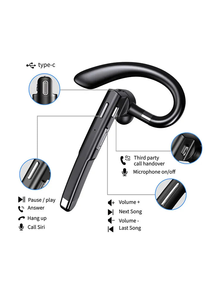 Écouteurs Bluetooth 5.3, stéréo, mains libres, suppression du bruit, casque d'affaires sans fil avec micro HD pour tous les téléphones intelligents