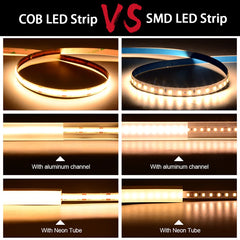 UL 320 Listed COB LED Strip Light, 480 LEDs/m, 16.4 feet of high-density flexible tape, 3000-6500K, RA90, Dimmable LED Lights, DC12V 24V