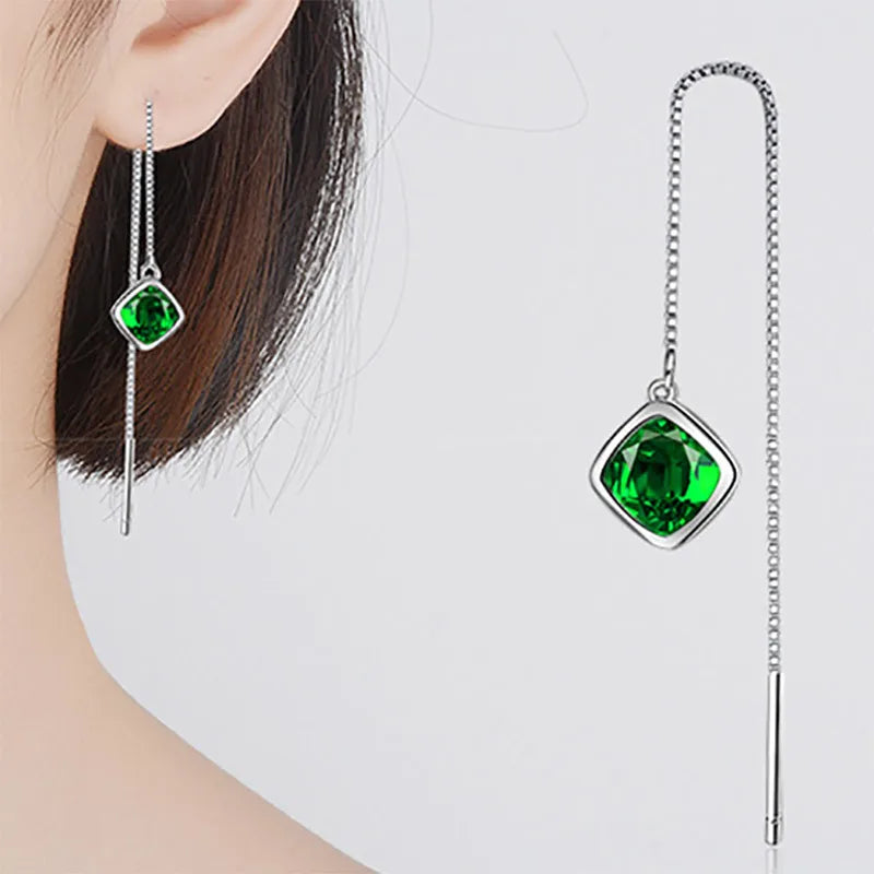 Boucles d'oreilles à géométrie élégante, émeraude, rubis, argent 925, bijoux simples, pierres précieuses, accessoire pour femmes, vente en gros