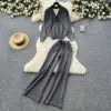 Fashionable Casual Two-piece Knitted Top for Women in Autumn Two-piece Set High Waist Casual Pants