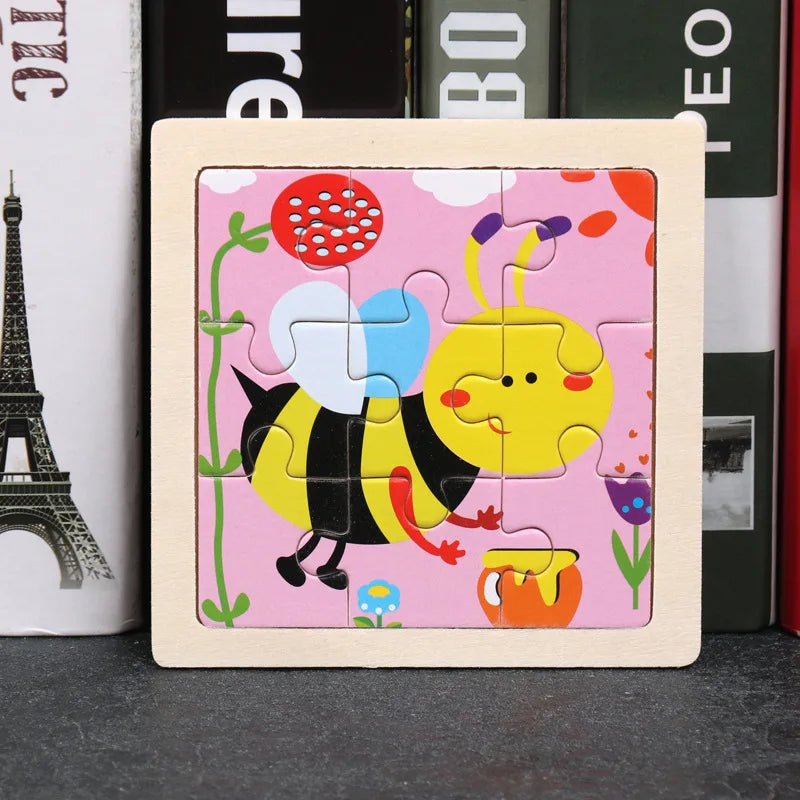 Puzzle en bois de petite taille, jouets Montessori pour bébé, jeu de société 3D, jouets éducatifs, cadeau pour enfants, 9 pièces