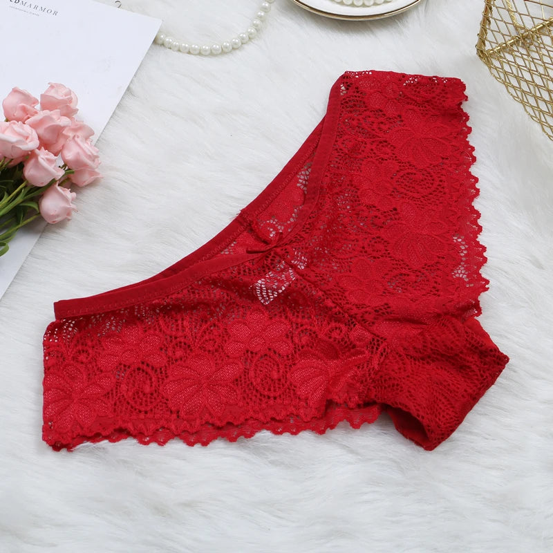 Culotte sexy en dentelle florale avec nœud papillon pour femme, sous-vêtement respirant transparent, string, lingerie, offre spéciale