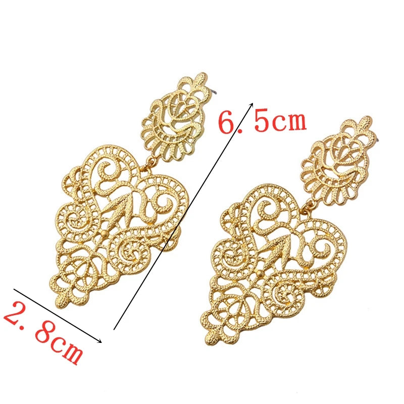 Boucles d'oreilles exagérées de marque européenne, style bohème, feuilles creuses, fleur, grands pendentifs, goutte d'oreille, bijoux pour femmes, cadeau