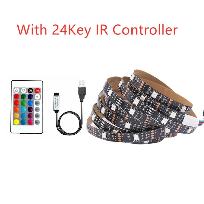 5V RGB USB LED Strip Light, Waterproof, Black PCB 5050, 0.5m, 1m, 2m, 3m, 4m, 5m, LED Strip Light, PC, TV Backlight, Remote Control