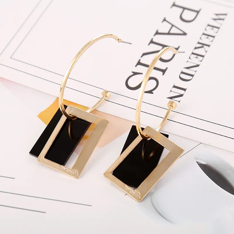 2025 boucles d'oreilles carrées géométriques pour femmes boucles d'oreilles suspendues couleur or noir boucles d'oreilles de déclaration de mode bijoux féminins