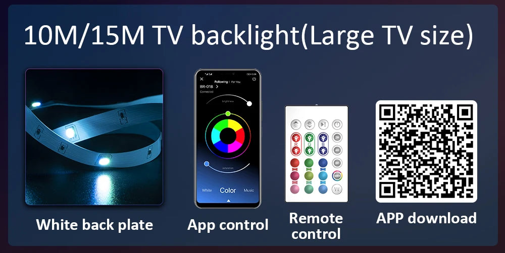 Ruban LED TV , SMD 5050 RGB Bandes Lumineuses USB avec Télécommande App Rétroéclairage TV Multicouleur pour 40-60in TV, pour maison chambre à coucher décoration [Classe énergétique A+]