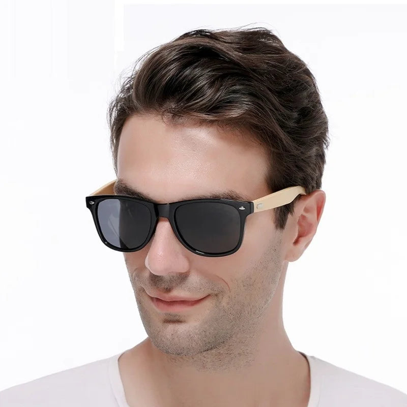 Lunettes de soleil en bois de bambou à la mode pour hommes et femmes, classiques carrées, Vintage, pour la conduite, noires, pour la pêche, UV400