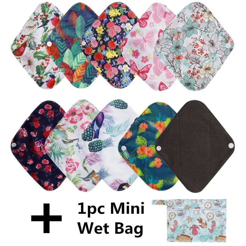 Serviettes hygiéniques réutilisables au charbon de bambou, 10 pièces, doublure de culotte lavable, serviettes menstruelles en coton pour maman et maternité