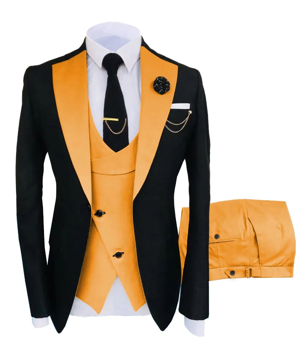 Men's Regular Fit Tuxedo Set, Dipped Jacket, Jacket and Enamel FJD, Popular Clothing, Luxury, Party, Stage, GroomTIME, New, 3 Pieces