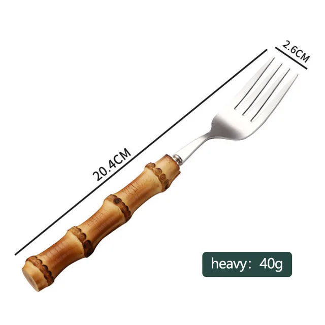 Couverts en bambou et acier inoxydable, service de table, en bois doré, pour la cuisine occidentale, couteau, fourchette, cuillère à café
