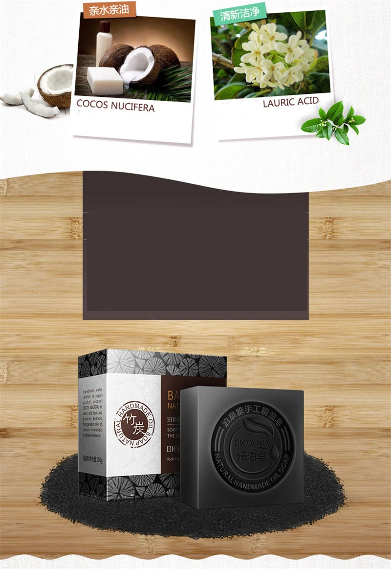 Savons aux huiles essentielles Bioaqua au miel, rose, jasmin, aloé, matcha, myrtille, lavande, charbon de bambou, savons en bambou noir