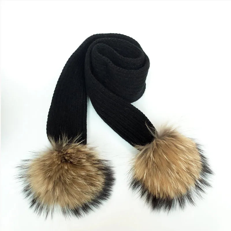 Parent-enfant chapeaux d'hiver mignon bébé fourrure Pompon chapeau écharpe ensembles réel naturel fourrure boule casquettes mère enfants chaud tricoté chapeaux hiver Bea