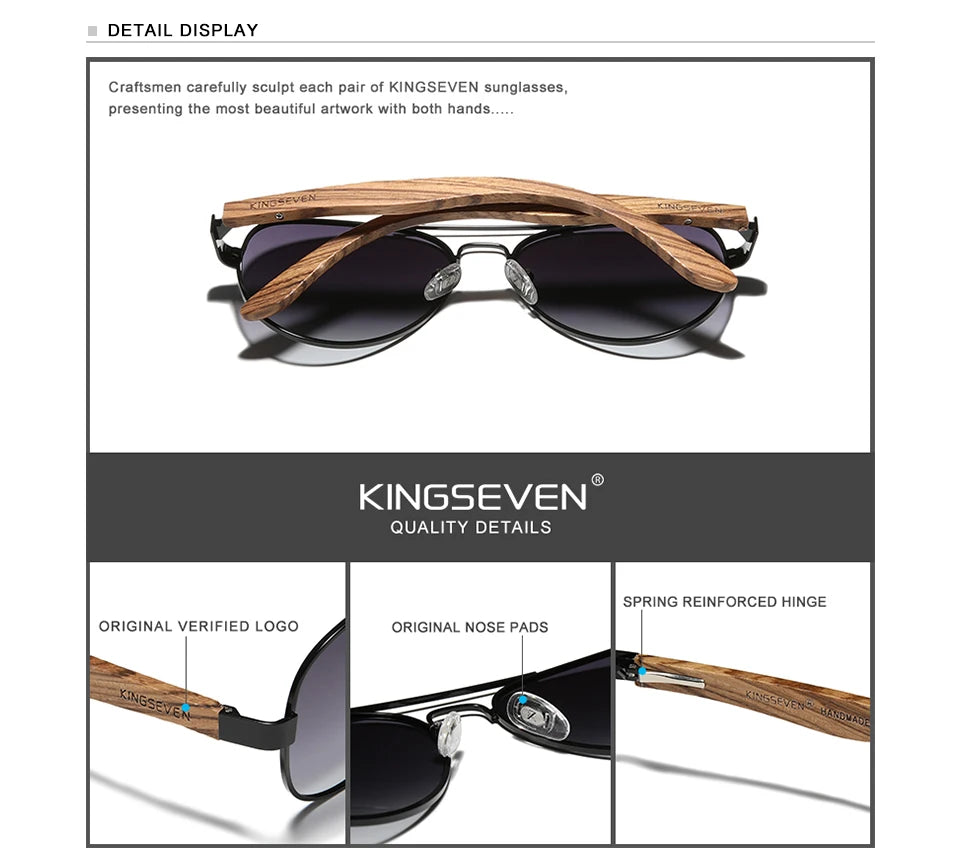 KINGSEVEN-Lunettes de soleil à monture en alliage de bois pour hommes et femmes, lunettes de soleil UV400, lunettes à verres polarisés HD, lunettes de camping, lunettes de pêche, haute qualité