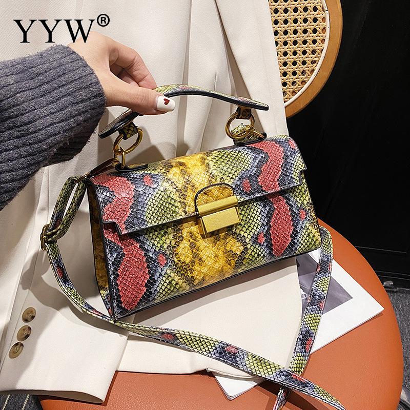 Women's PU leather shoulder bag, snakeskin pattern, square messenger bag, women's tote bag, insider bags, luxury brand, 2023 