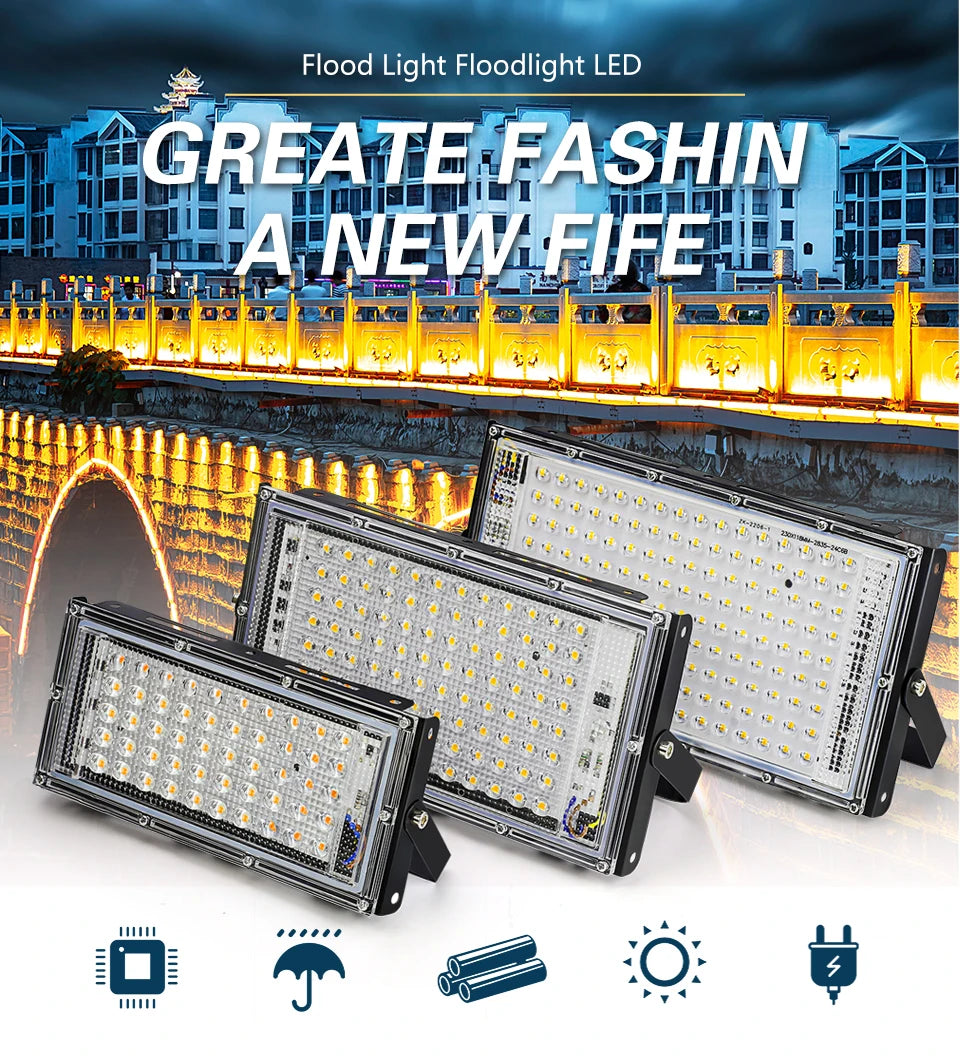 Projecteur LED extérieur 50W 100W 150W 220V projecteur étanche intérieur LED Spot extérieur lampadaires paysage projecteur