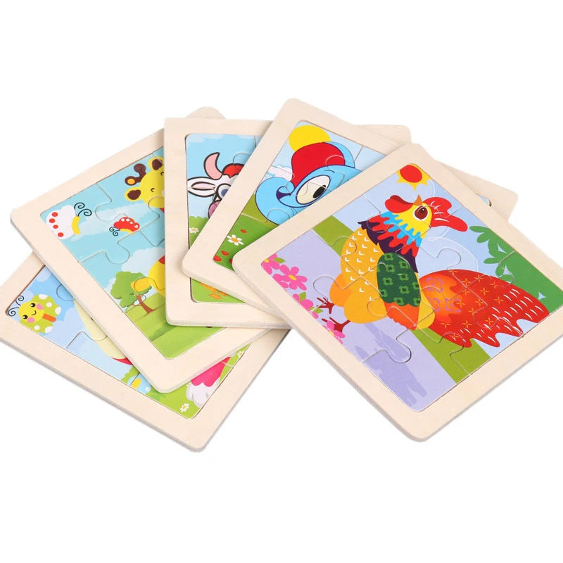 Puzzle en bois de petite taille, jouets Montessori pour bébé, jeu de société 3D, jouets éducatifs, cadeau pour enfants, 9 pièces