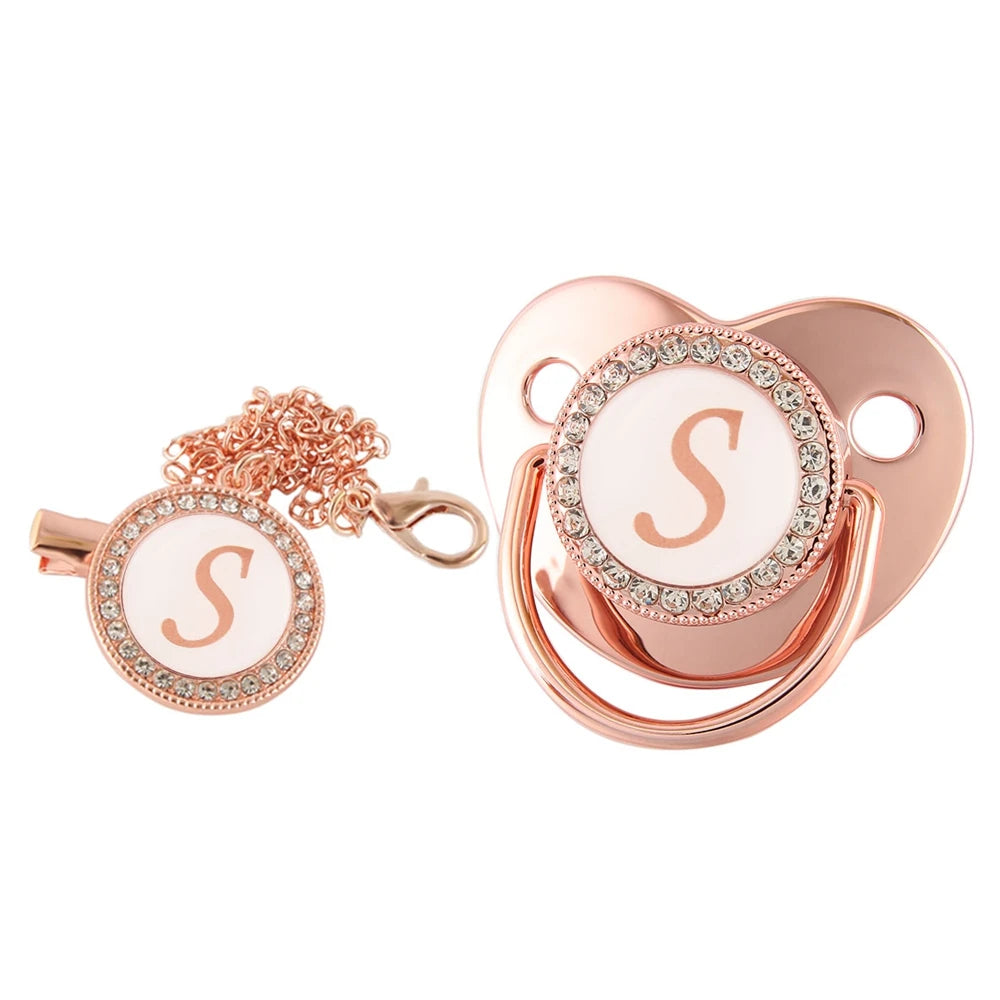 26 lettres bébé attache-sucette or Rose Bling porte-sucette Silicone sucette mamelon factice bébé douche cadeaux