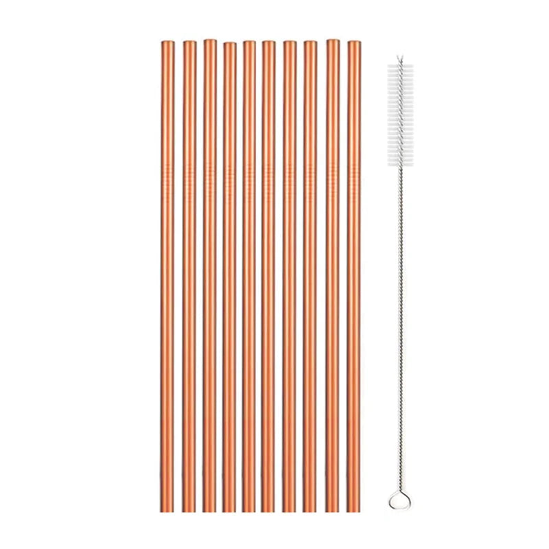 Pailles métalliques réutilisables, 10 pièces, ensemble de pailles en acier inoxydable 304 avec barre de brosse, paille à Cocktail pour verres, verres