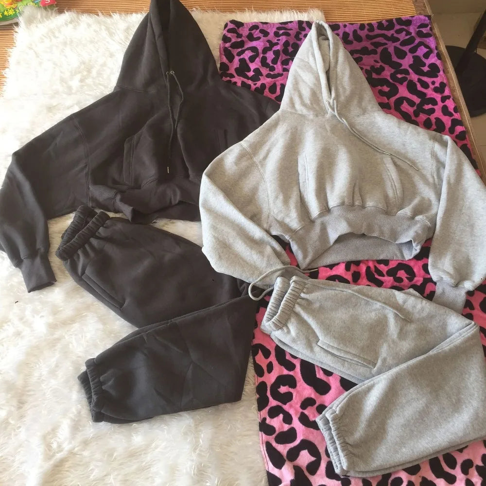 Sweat à capuche Smile avec pantalon de jogging pour femme, ensemble 2 pièces, tenue de sport décontractée, survêtement monochrome, imbibé de sueur, vente en gros, automne et hiver