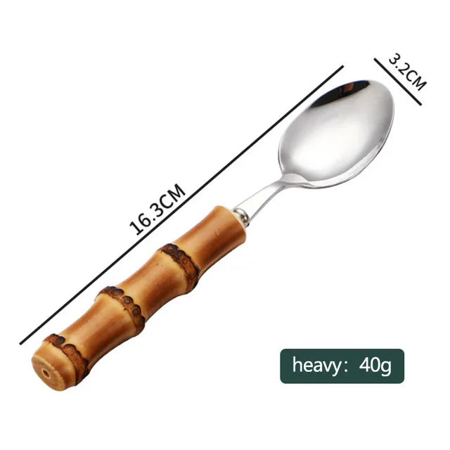 Couverts en bambou et acier inoxydable, service de table, en bois doré, pour la cuisine occidentale, couteau, fourchette, cuillère à café