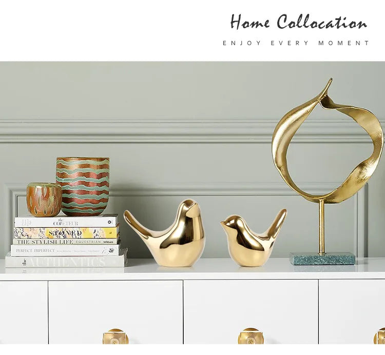 Statue d'oiseau en céramique dorée TANNordic, 4 figurines, bijoux, décoration de la maison, décoration de table de salon